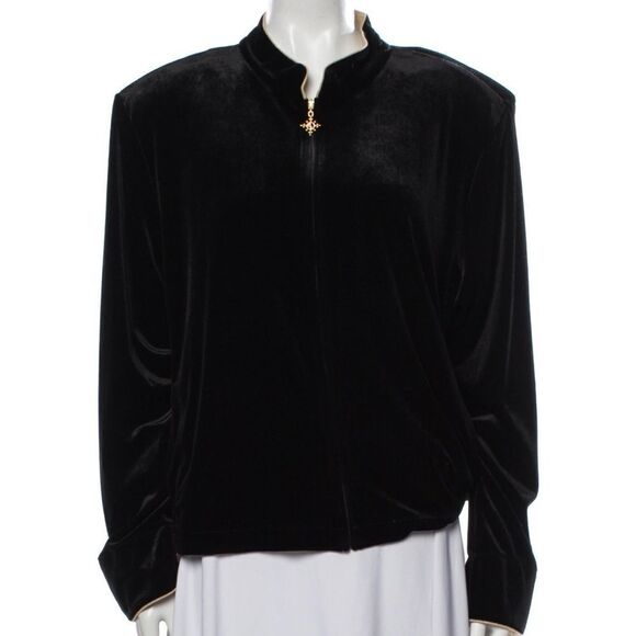 NWT ST. JOHN SPORT Black Velour Evening Crest Track Jacket XL - Picture 2 of 9